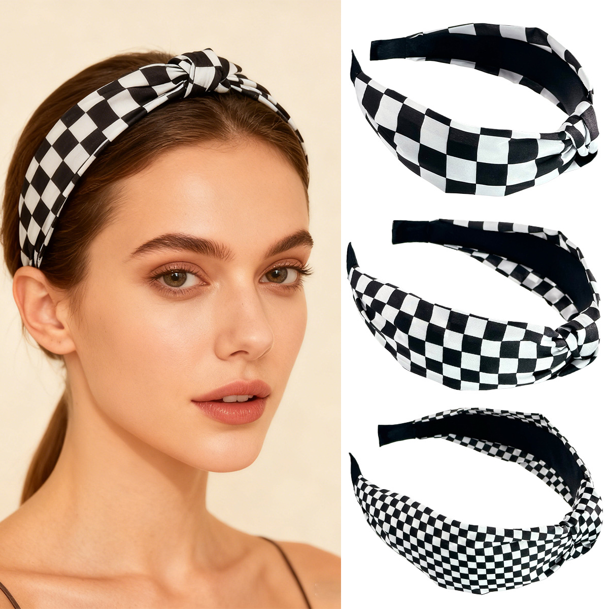 Women Accessories Wholesale China - Serre-têtes à carreaux noirs et blancs,