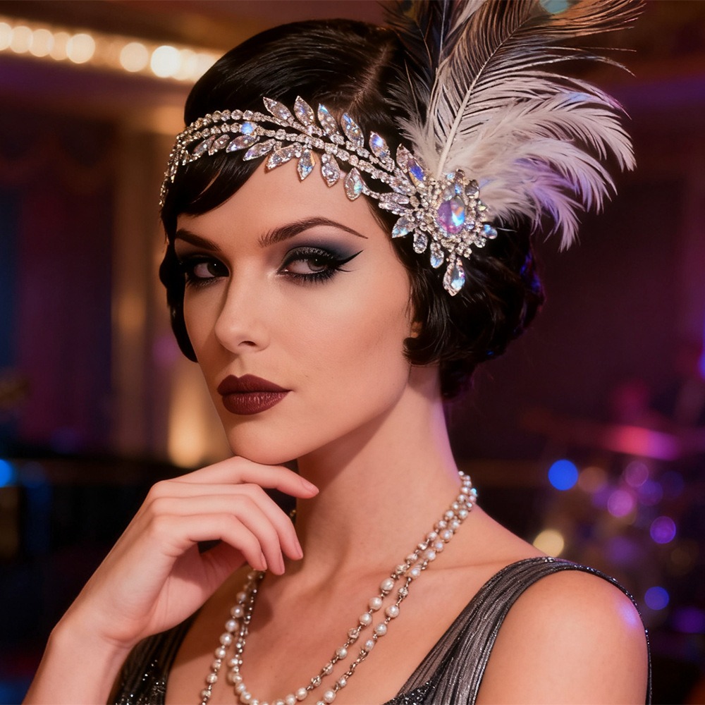 Women'S Accessories In The 1920S - Rétro Vintage plume bandeau paillettes cristal