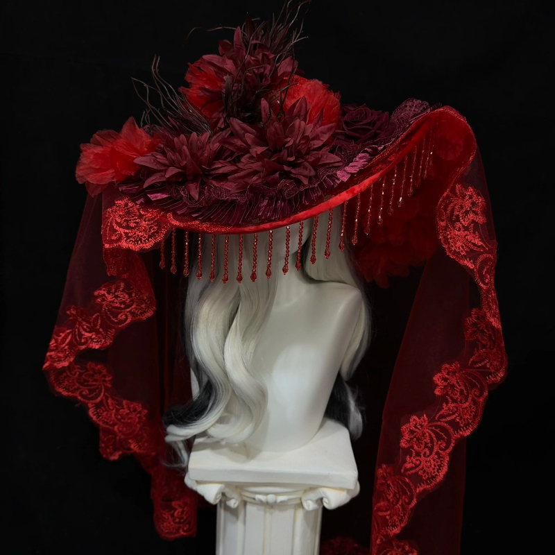 Women'S Victorian Era Accessories - Chapeau de veuve rouge pour femme,